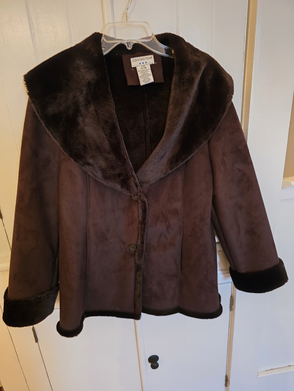 Covington Women's Dark Brown Teddy Jacket with Faux Fur Trim